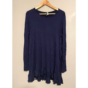 Bellamie Womens Tunic Small Navy Ruffle Hem Long Sleeve Relaxed Fairy Whimsy